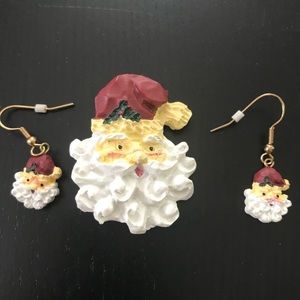 Santa Claus Brooch and Matching Earrings